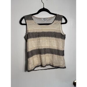 Andria Lieu Vintage Women's Tank Top P/M Lace Striped Cotton Blend Made in USA